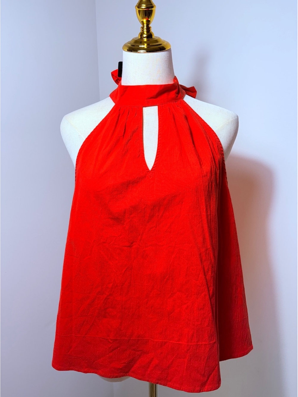 Bebe Layton Tie Neck Halter Top in Goji Berry Red, Size Large, New with Tags